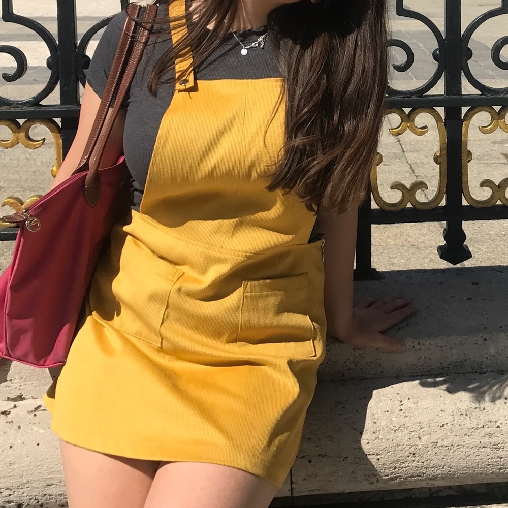 Yellow Corduroy Overall Dress